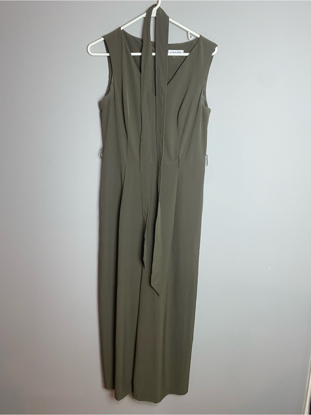 Calvin Klein Olive Green Sleeveless Tie-waist Jumpsuit